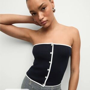 VERONICA BEARD Valley Kit Top - Navy Strapless Buttoned Top